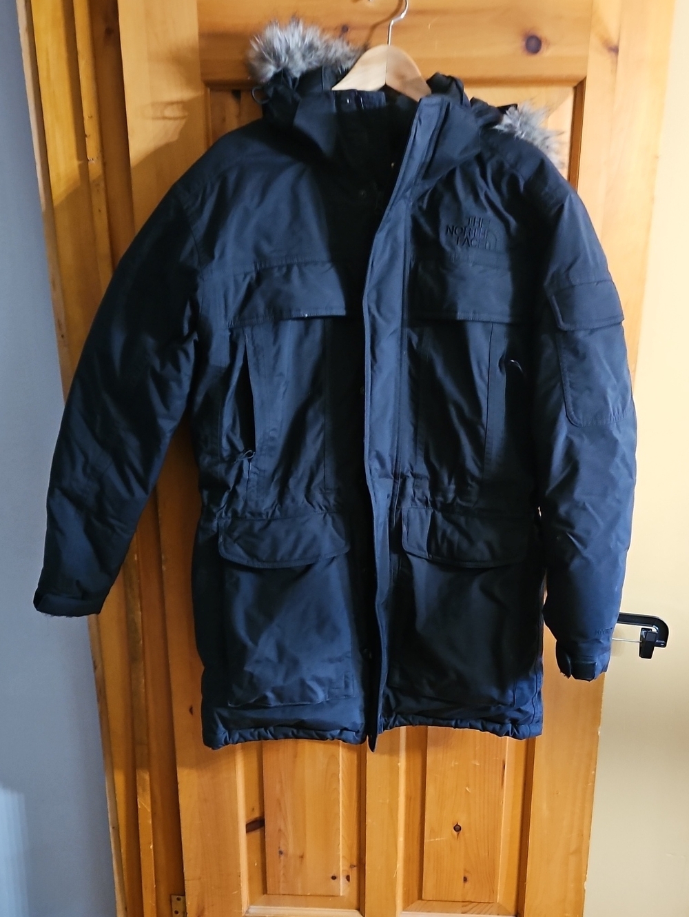 The North Face Men’s Black Puffer Parka with Faux-Fur Trim